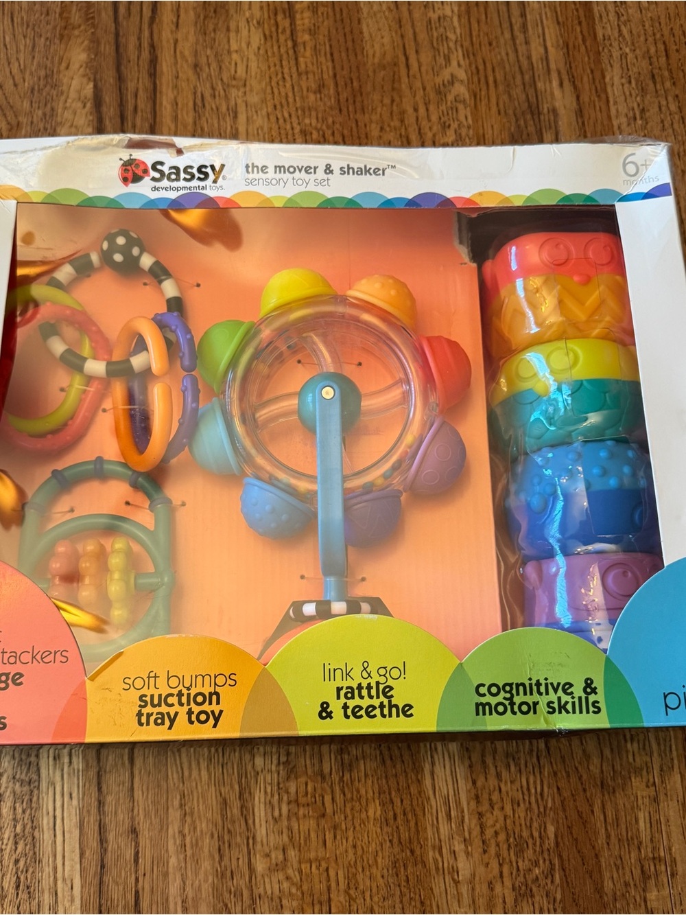 Sassy "The Mover & Shaker" 8-Piece Sensory Toy Set (Brand New/damaged box)